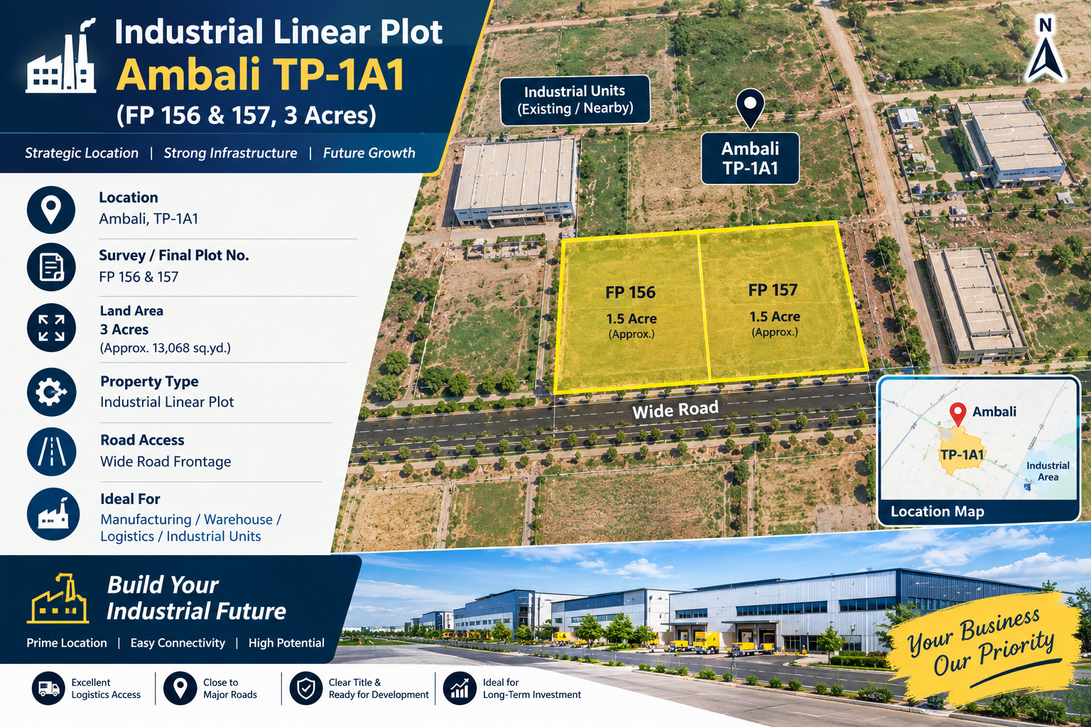 Industrial Linear Plot - Ambali TP-1A1 (FP 156 & 157, 3 Acres)